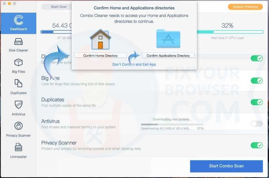 confirm home directory Combo Cleaner Chrome Cleanup Tool