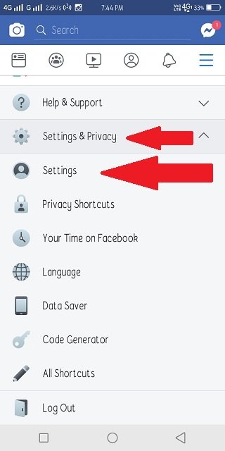 Account settings facebook Android