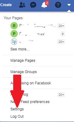 Facebook dropdown settings desktop