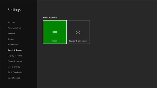 kinect and devices xbox one settings