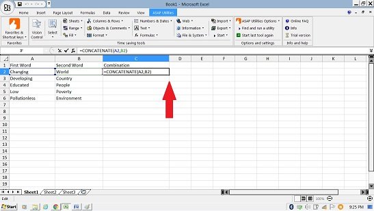 Merging Cells in Excel by Concatenate Function