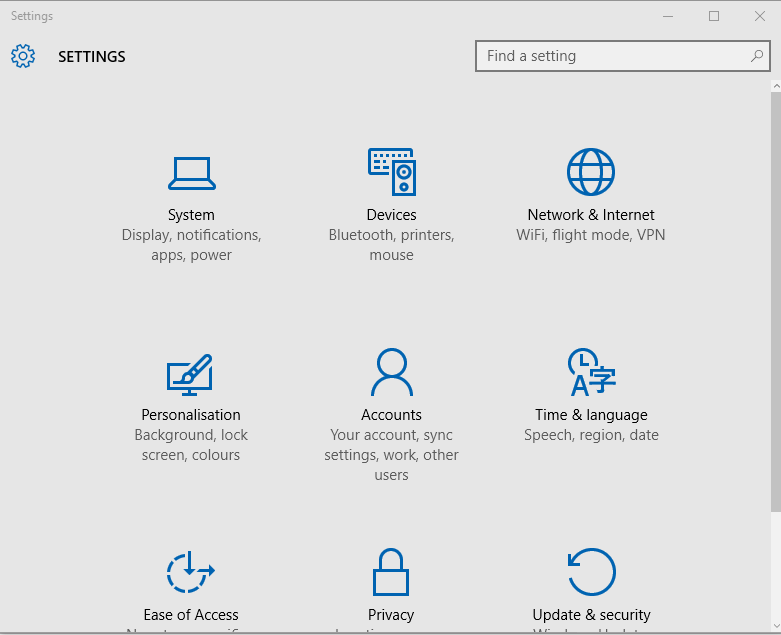 devices settings windows 10