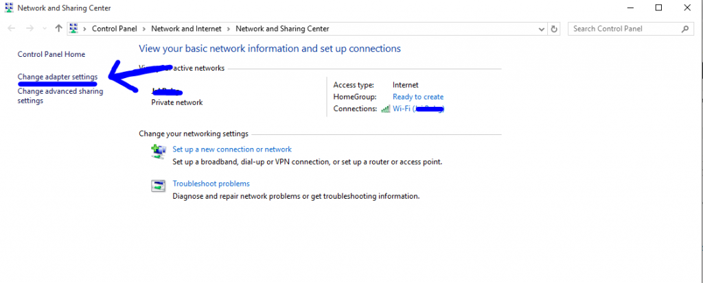 change adapter settings of wifi on windows 10