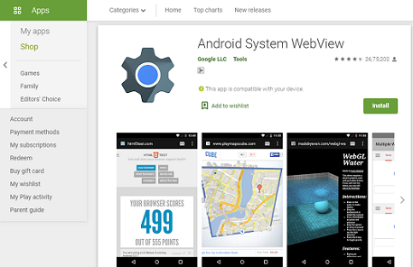 android system webview app play store